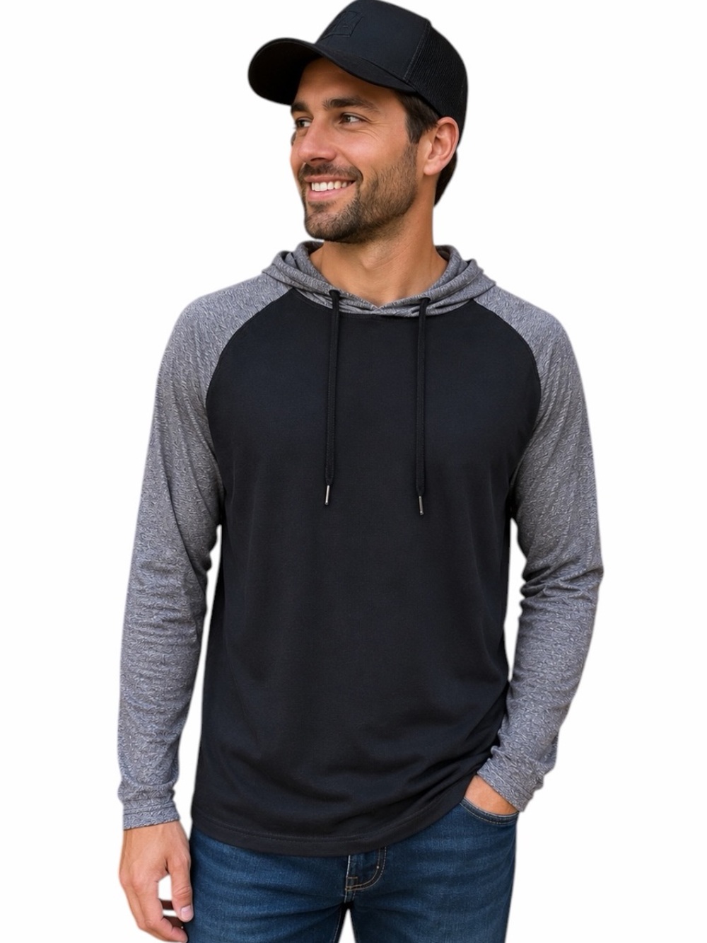 NWT International Report Large Black Gray Lightweight Hooded Shirt